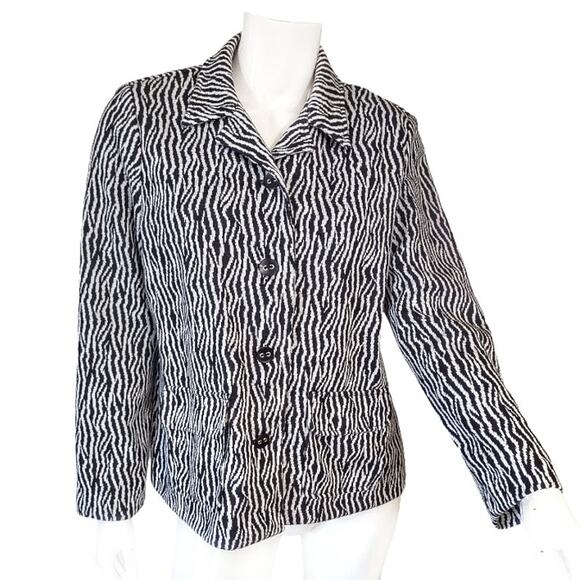 ALFRED DUNER Petite Career Jacket Black White Animal Texture Size 12P Career - Picture 1 of 11